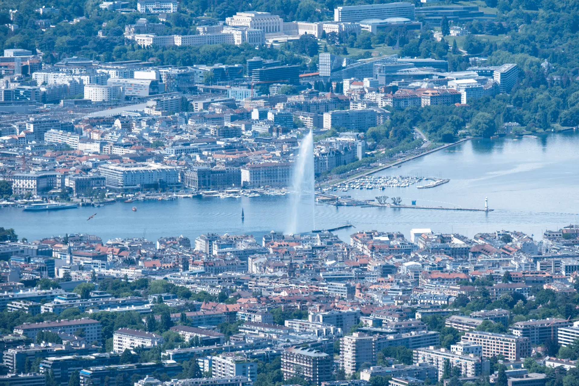"A close-up view of Geneva's Jet d'Eau fountain"