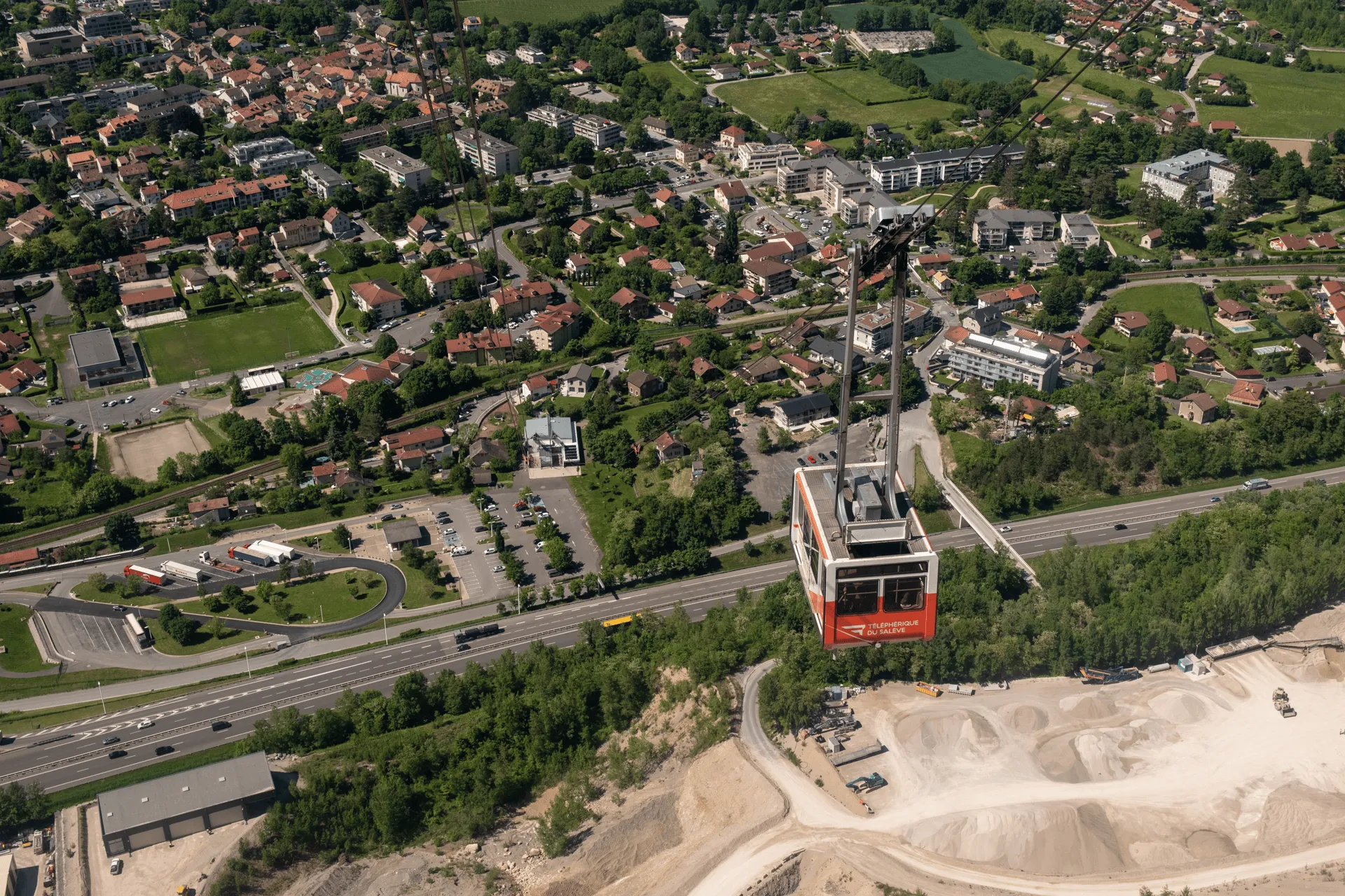 "A view of the Salève limestone quarry from the cable car"