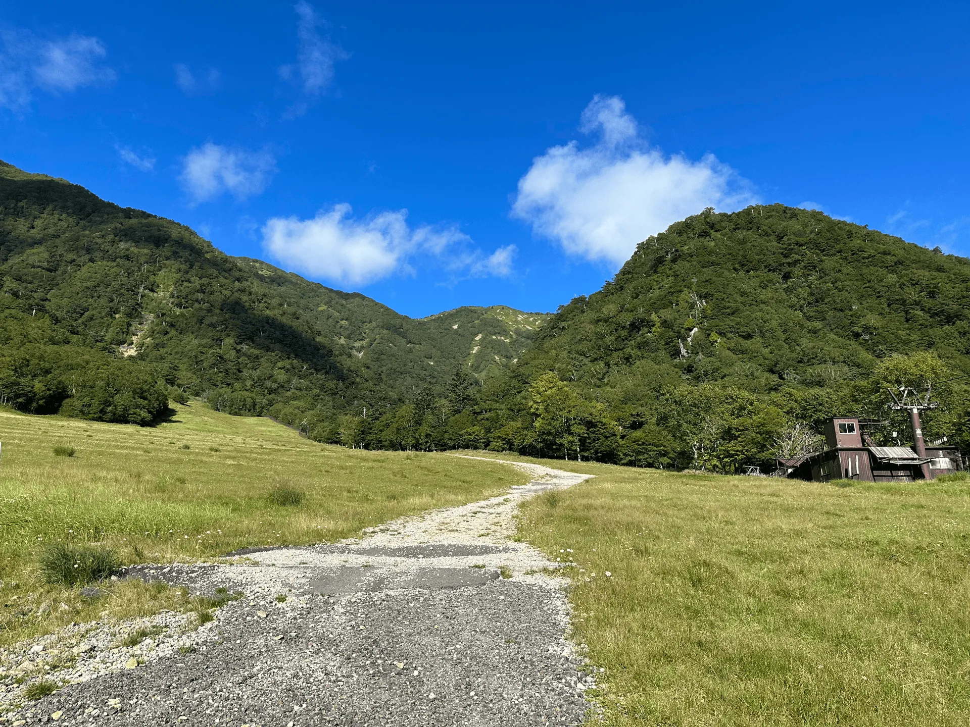 "Looking across the grassy ski field at the start of the hike"