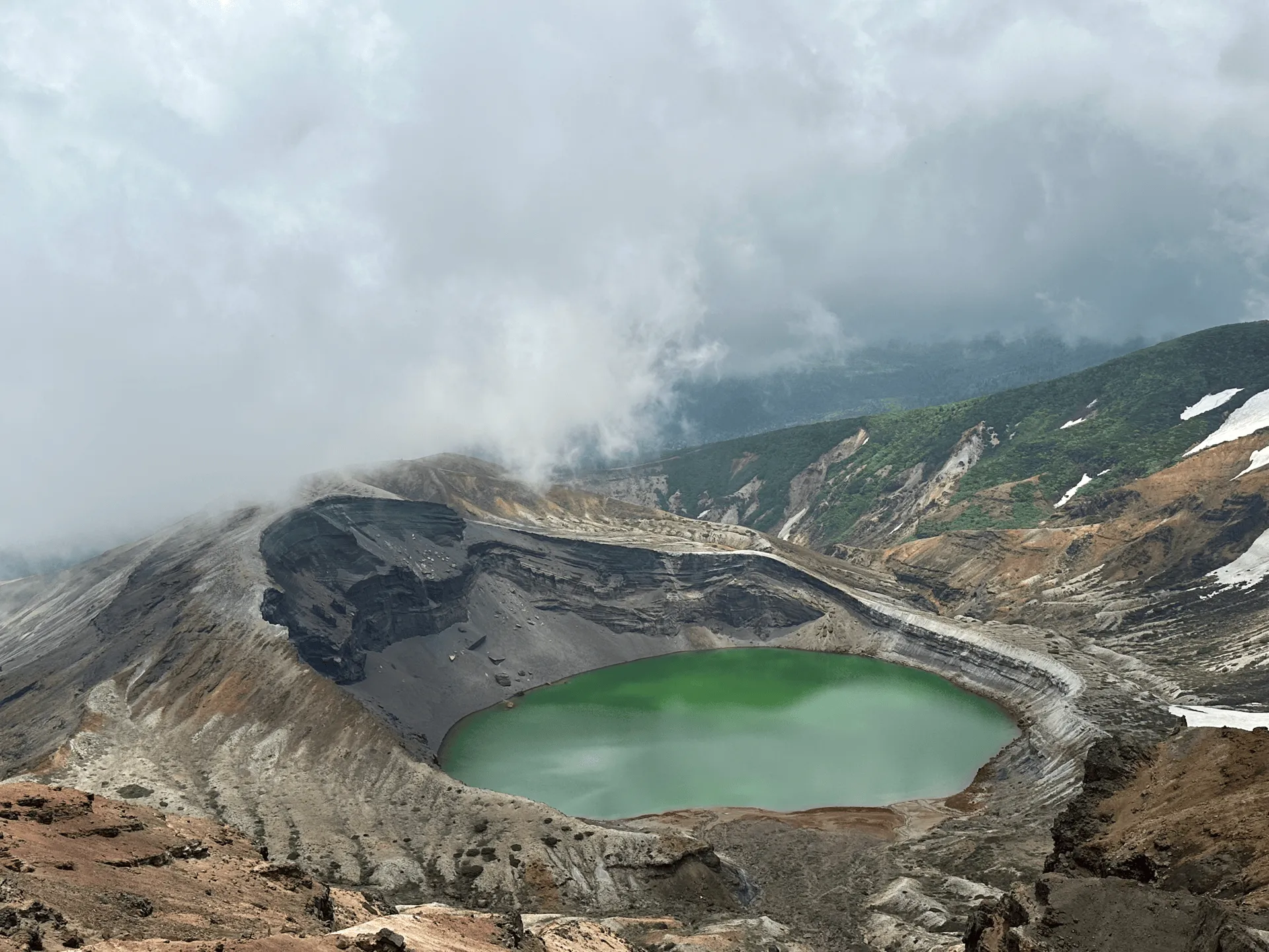 Mt Zao's Okama crater. It's a big green lake.